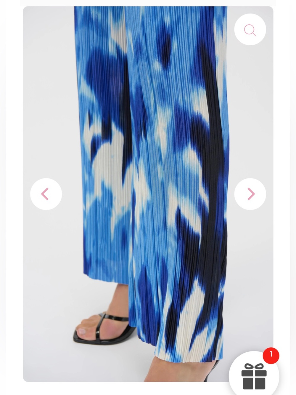 Joseph Ribkoff Blue/White Pleated Tropical print Wide-Leg Pants in Size 8 - Picture 5 of 6